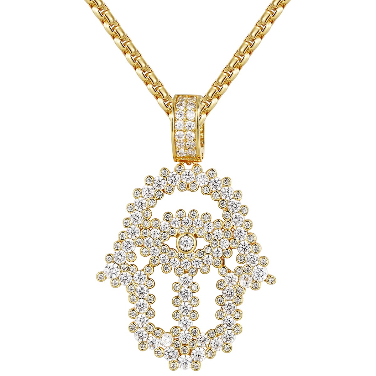 Solitaire Open Hamsa Hand Silver Bling Pendant Necklace - Elegant Spiritual Jewelry for Women, Perfect for Everyday Wear, Gift Giving & Protection