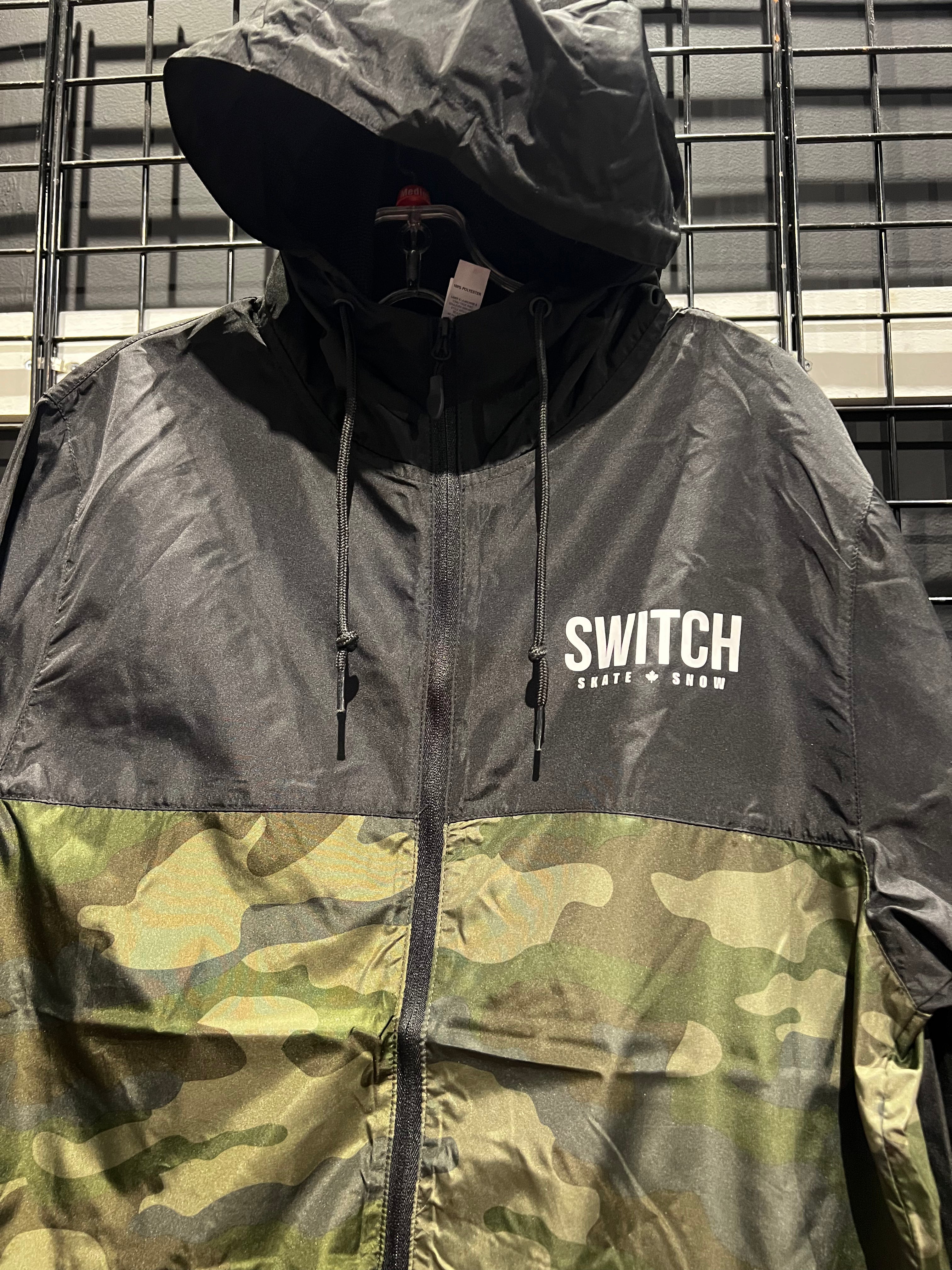 Nintendo Switch OG Logo Lightweight Windbreaker Full Zip Jacket - Black Forest Camo - Perfect for Gaming Events, Outdoor Activities & Casual Wear