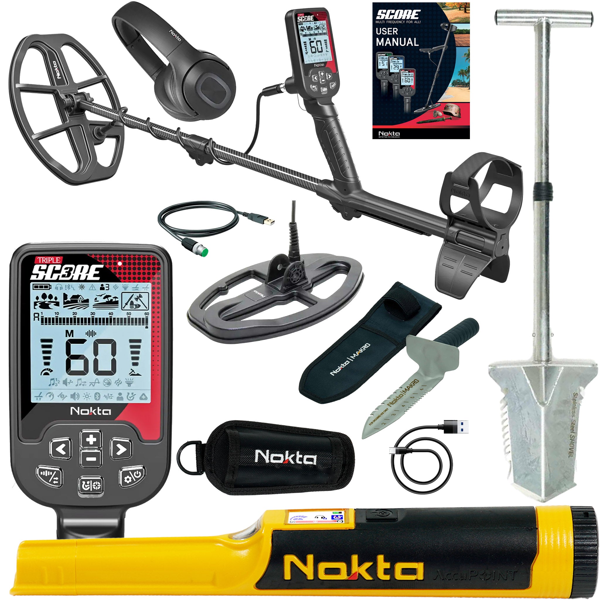 Nokta Triple Score PRO PACK Metal Detector with Advantage Package - Professional 3-Tone Discrimination for Treasure Hunting, Beach & Gold Detection
