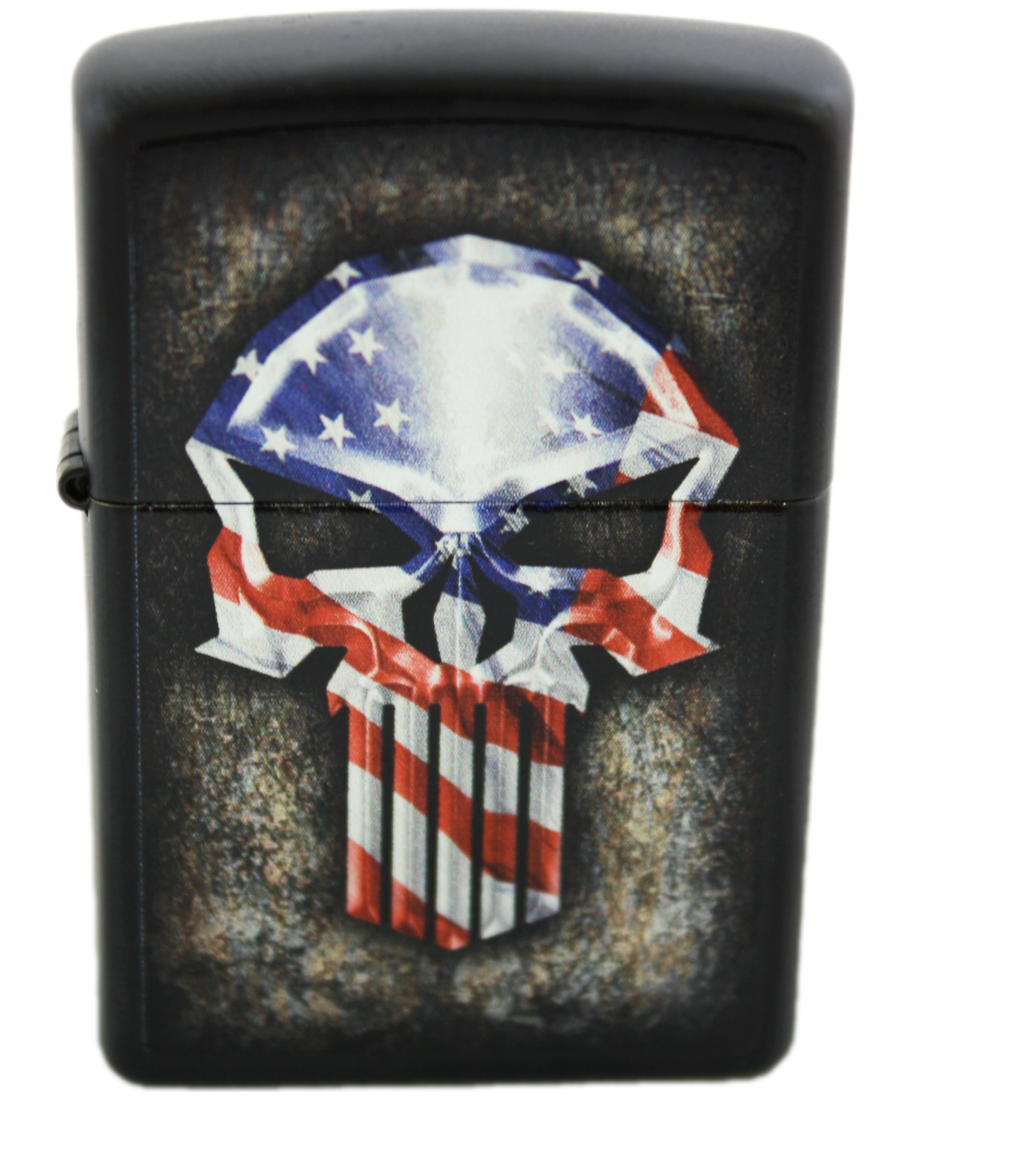 Zippo Custom American Flag Punisher Skull Lighter - Matte Black Windproof Refillable Lighter for Outdoor Camping, Hiking & Survival Gear