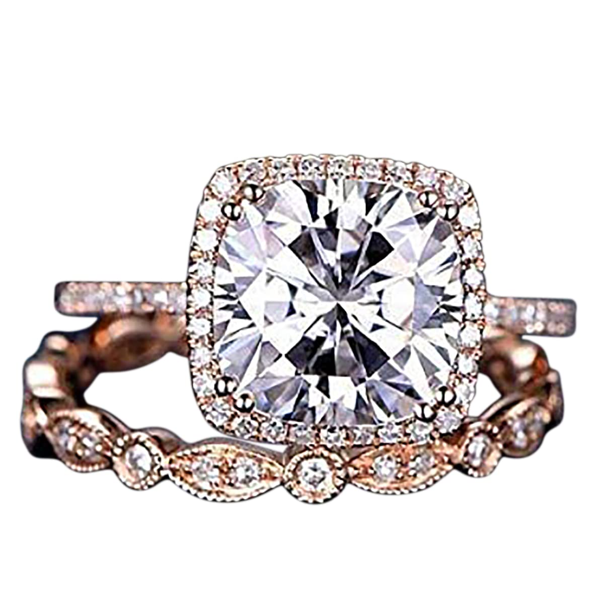 2 Carat Moissanite & Diamond Halo Engagement Ring Set in 14K Rose Gold - Perfect for Bridal, Wedding, Anniversary & Proposal Jewelry Gift