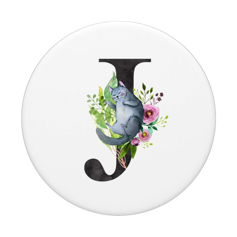 J Letter Rose Flowers Watercolor Monogram for Cat Lovers - Personalized Pet Name Initial Necklace - Perfect for Birthdays, Anniversaries & Gifts