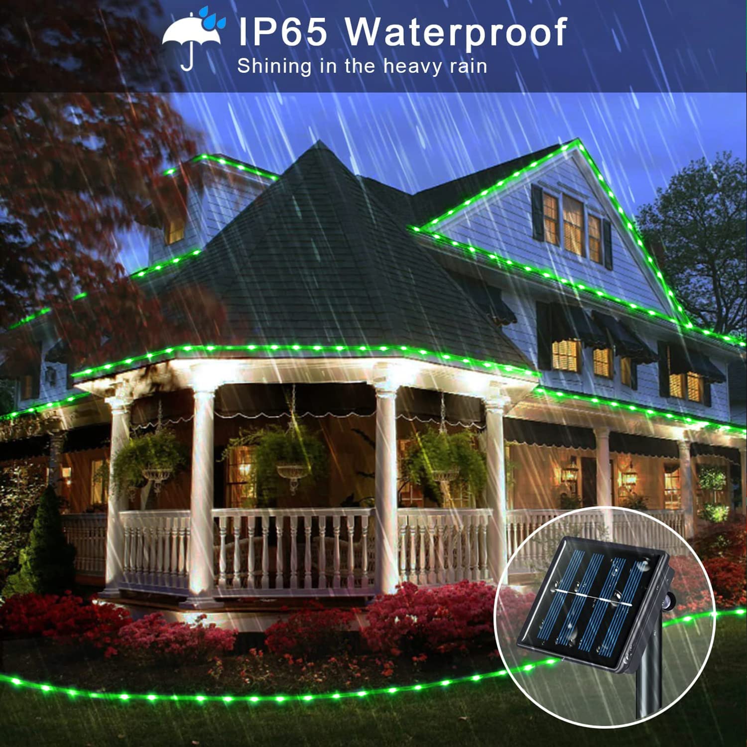 POTIVE 2 Pack 66 Ft 200 LED Solar Rope Lights Outdoor Waterproof - 8 Lighting Modes for Garden, Patio, Fence, Tree Decoration | Perfect for St. Patrick's Day, Christmas, Camping & Backyard Parties