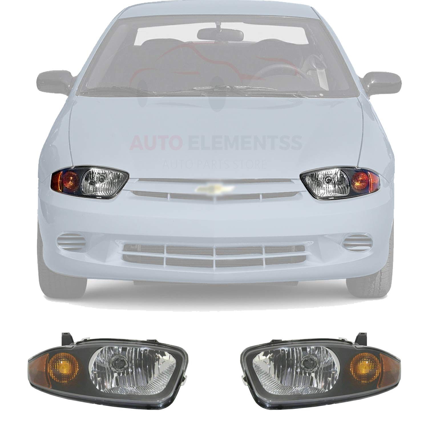 2003-2005 Chevrolet Cavalier Halogen Headlight Assembly Pair - Direct Replacement (Driver & Passenger Side) 22707273 22707274 - Perfect for Night Driving & Enhanced Visibility