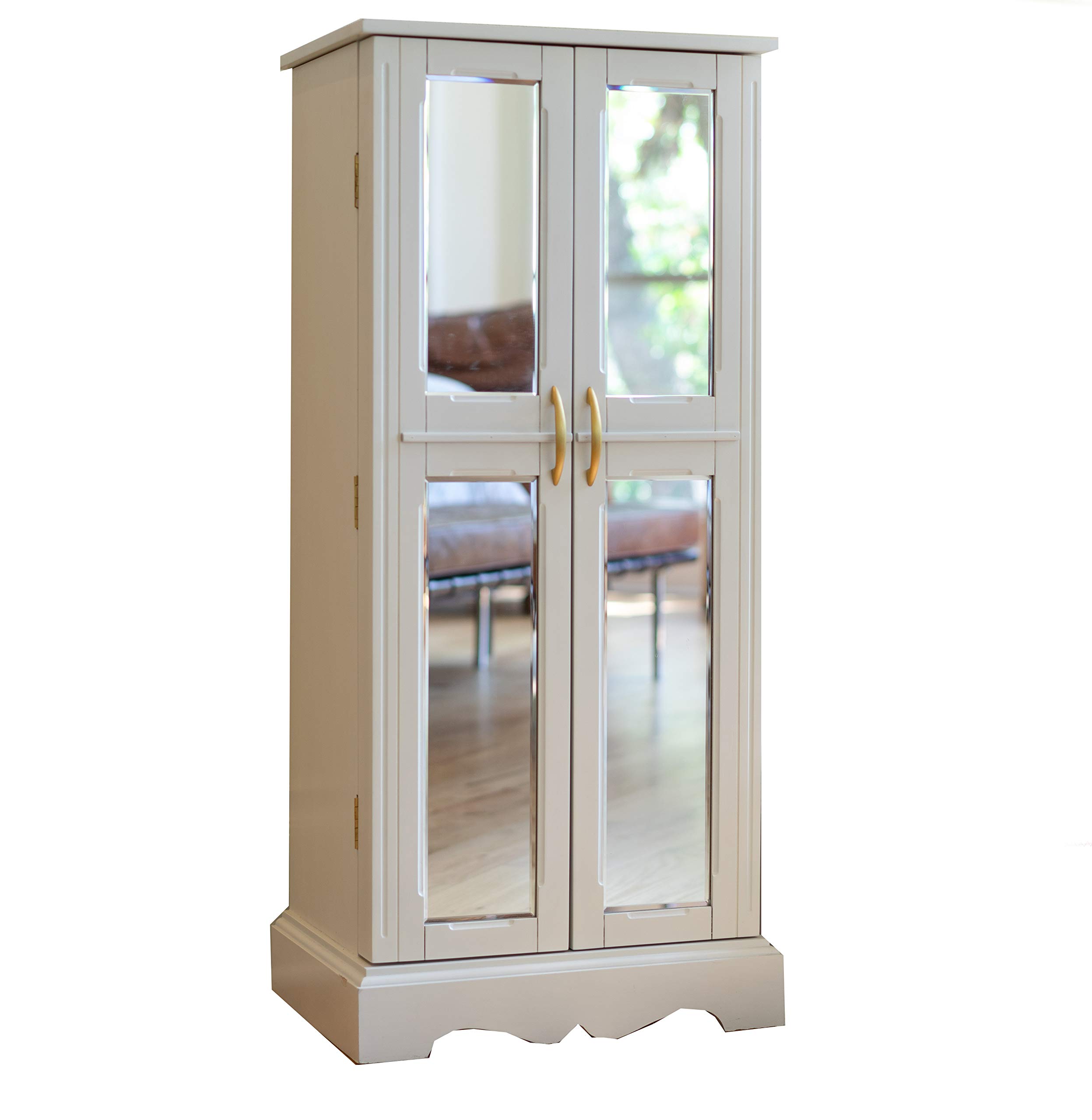 Hives & Honey Meadow Standing Jewelry Armoire Cabinet - White Jewelry Storage Organizer with Flip Mirror, 2 Doors & 7 Drawers for Necklaces, Earrings, Bracelets | Perfect for Bedroom, Closet & Dressing Room Organization