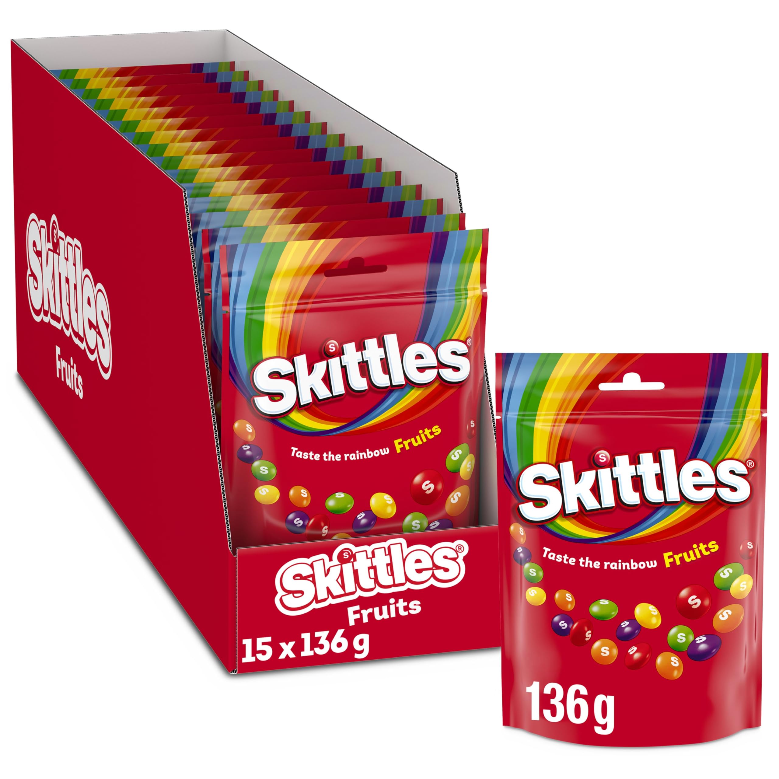 Skittles Crazy Fruits Chewy Candy - 15 x 136g Bulk Pack (2040g) - Assorted Fruit Flavored Vegan Snacks - Perfect for Halloween, Parties, Office Snacks & Movie Nights