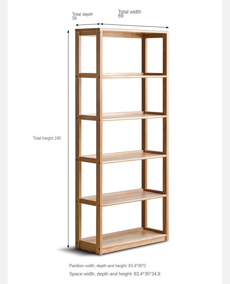 Solid Oak Wood 5-Tier Bookshelf - Sturdy Multi-Layer Bookcase for Home Office, Living Room & Library Storage