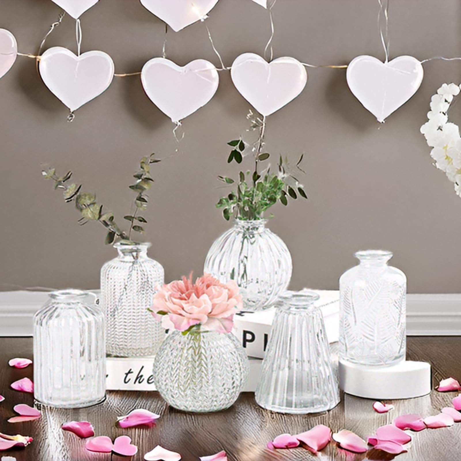 EylKoi 6-Piece Set Small Glass Flower Vases - Clear Bud Vases in Different Shapes for Weddings, Home Decor & Table Centerpieces | Perfect for Wedding Decorations, Home Events & Floral Arrangements