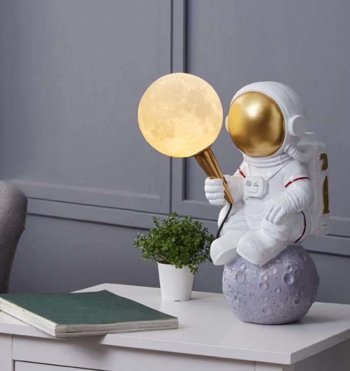 LED Resin Astronaut Creative Table Lamp - Modern Night Light for Bedroom, Desk, Office & Gaming Room Decor - Perfect Gift for Space Lovers