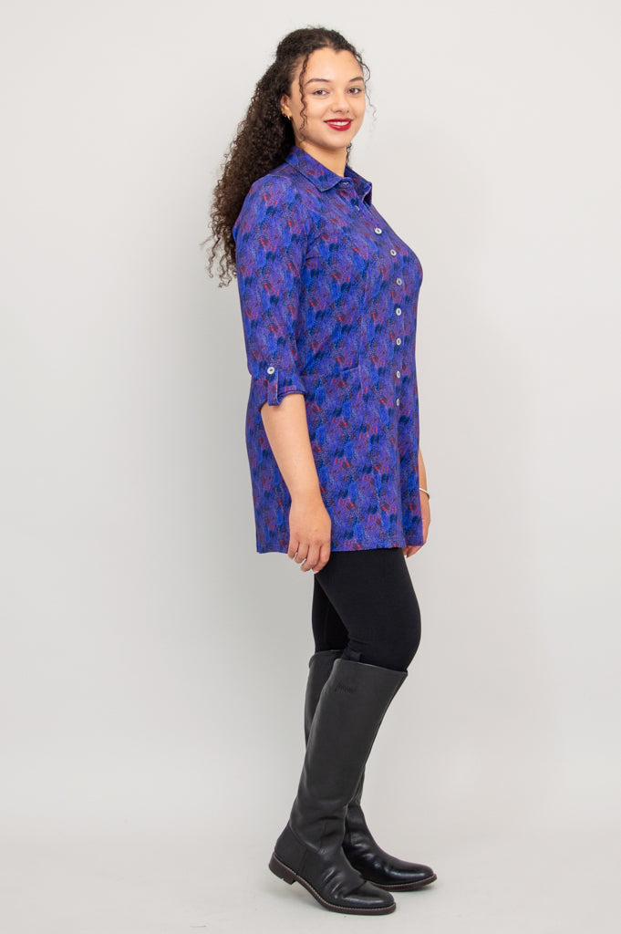 Charlie Tunic - Brushwork Bamboo Print Women's Top | Flowy Casual Blouse for Summer | Perfect for Beach, Office & Everyday Wear