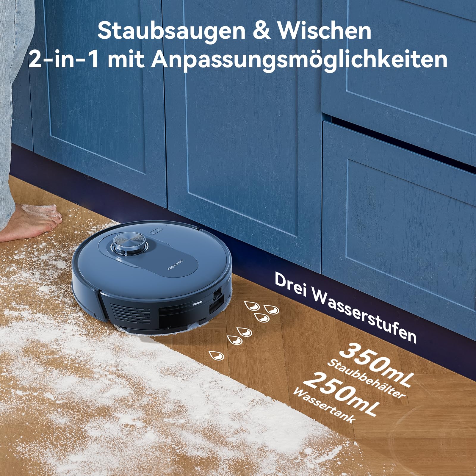 Proscenic Q8 Robot Vacuum and Mop Combo - Smart WiFi Connected, Self-Charging, 2000Pa Strong Suction, Quiet Cleaning for Hardwood Floors & Carpets - Perfect for Pet Hair, Daily Home Cleaning & Large Spaces