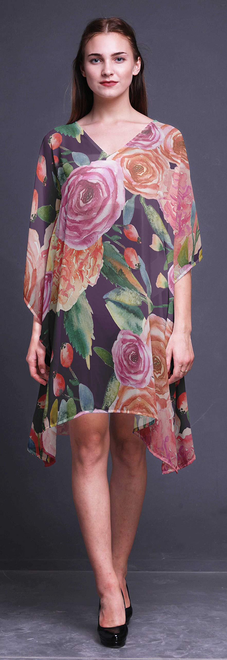 Bimba Women's Short Caftan Midi Dress - Beach Cover Up, Swimwear Wrap, Boho Summer Kaftan for Poolside, Vacation & Resort Wear