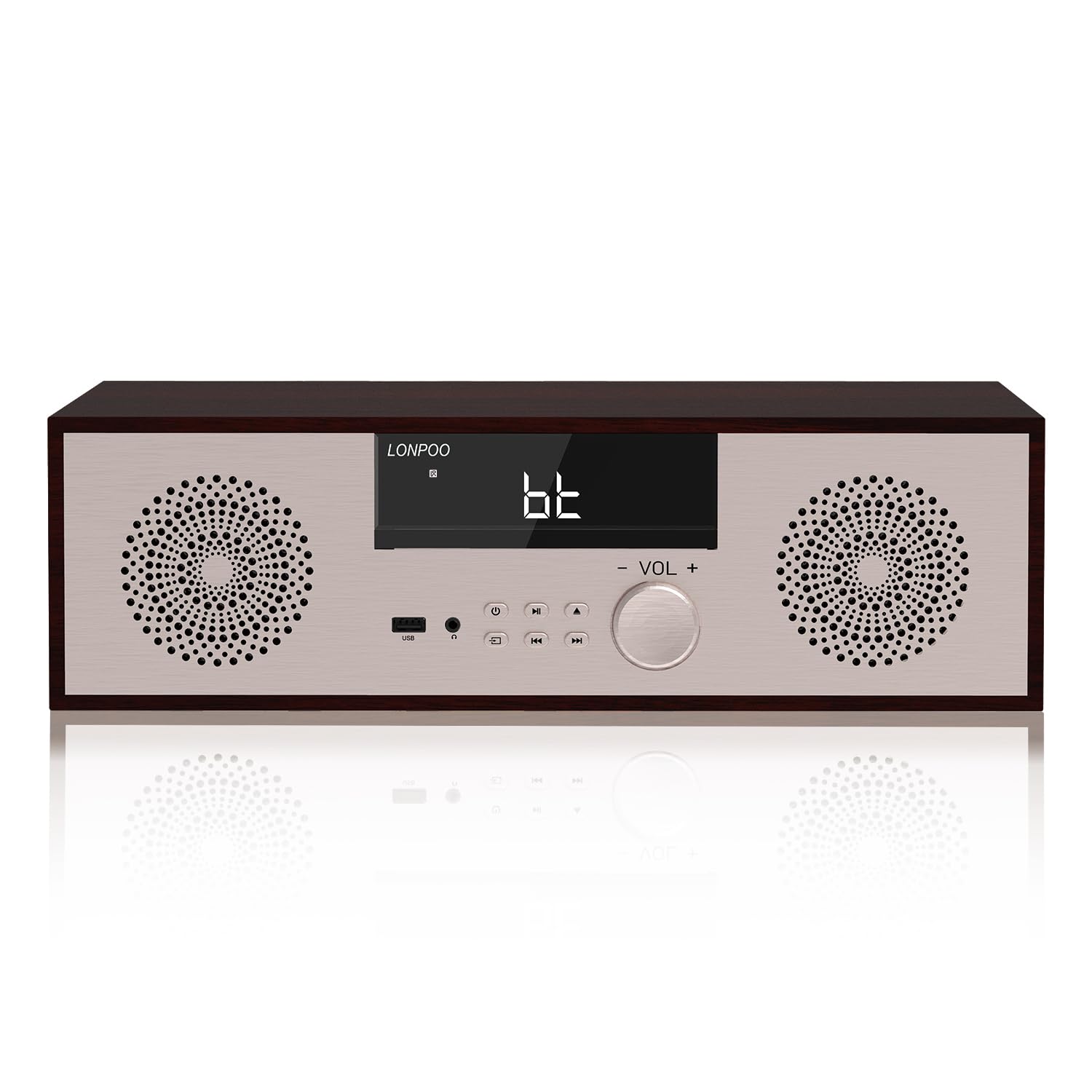 LONPOO 40W Home Stereo System with CD Player, Bluetooth Speakers, USB Playback, FM Radio, Aux & Earphone Port - Perfect for Living Room Music & Home Theater Audio (816-GOLD)