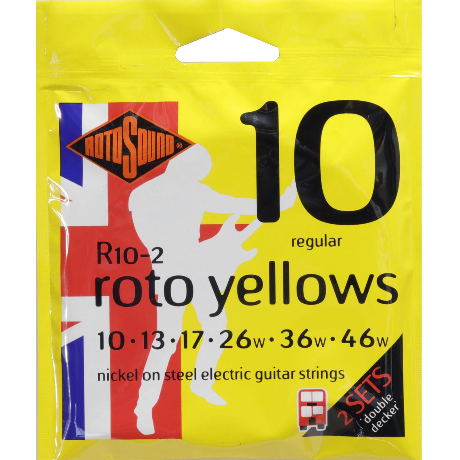 Rotosound Roto Yellows Double Deckers Electric Guitar Strings 2-Pack - High-Performance Nickel Wound Strings for Rock & Metal | Perfect for Live Performances & Studio Recording