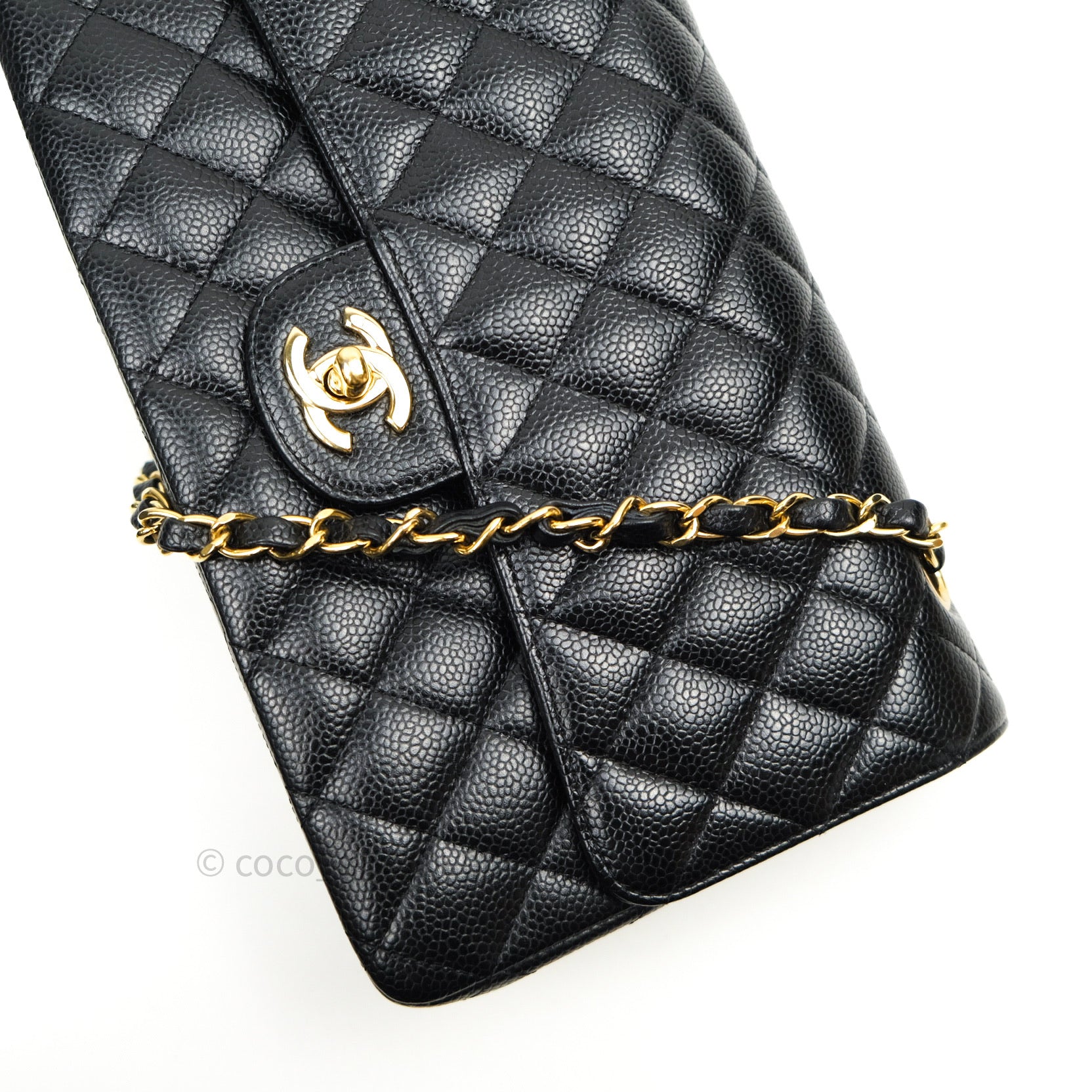 Chanel Classic M/L Medium Double Flap Bag in Black Caviar Leather with 24K Gold Hardware - Luxury Handbag for Women, Perfect for Work, Evening Events & Special Occasions