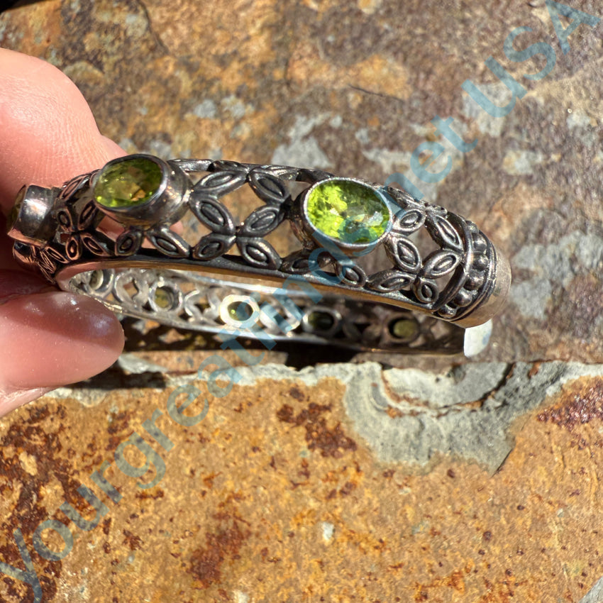 Faceted Peridot Sterling Silver Cuff Bracelet for Women - Elegant Handmade Jewelry Gift for Birthday, Anniversary & Special Occasions