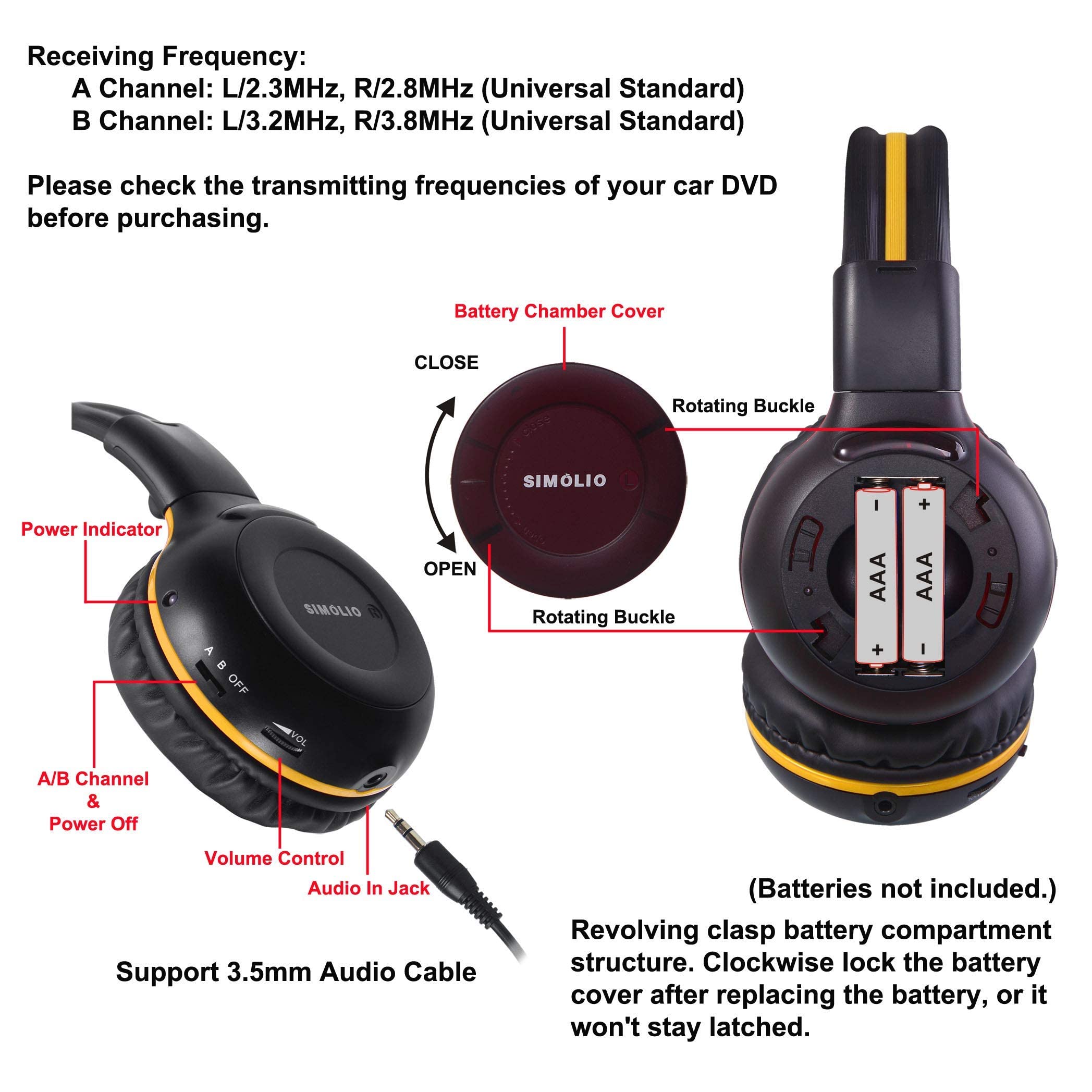 SIMOLIO Dual Channel IR Transmitter with Optical Input & 2 Pack Wireless IR Headphones for Car TV/DVD - On-Ear Wireless Headset with EVA Case & AUX Cable - Perfect for Road Trips, Family Travel and In-Car Entertainment Systems