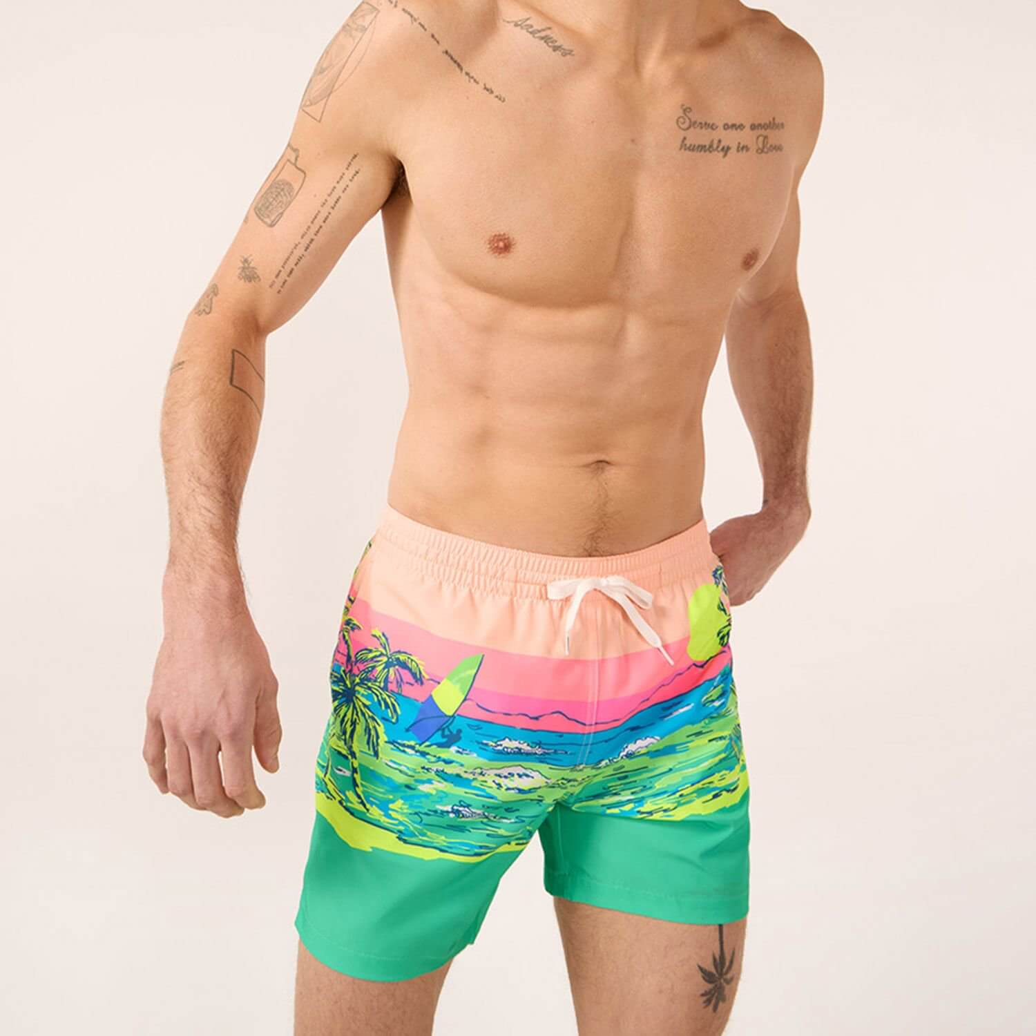 Chubbies 5.5 Inch The Coastals Swim Trunks for Men - Quick Dry Beach Shorts with UPF Protection, Teal Blue - Perfect for Swimming, Surfing & Summer Vacations