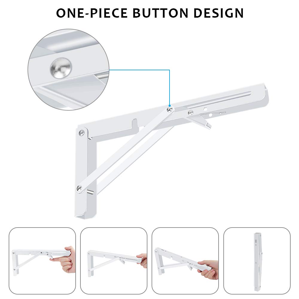 Heavy Duty Folding Shelf Brackets 2 Pack - 300lb Max Load for Wall Mounted Tables & Benches - Space Saving (10