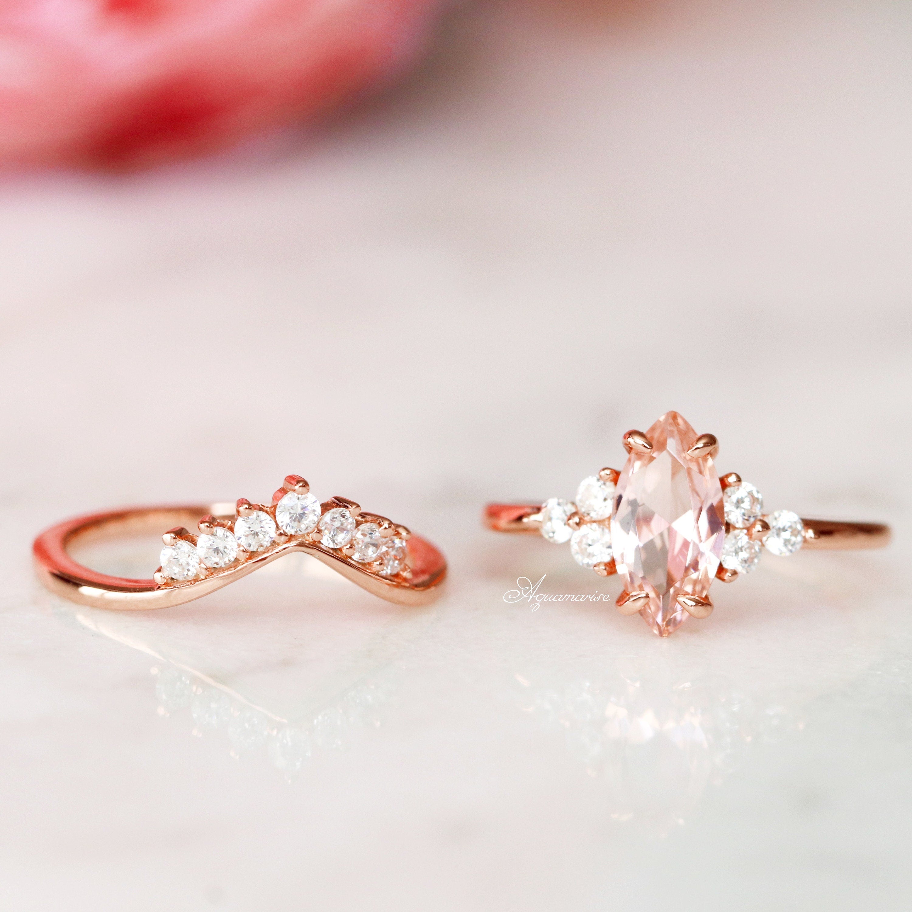 14K Rose Gold Vermeil Nadia Morganite Ring - Elegant Pink Gemstone Jewelry for Women, Perfect for Engagement, Anniversary & Special Occasions