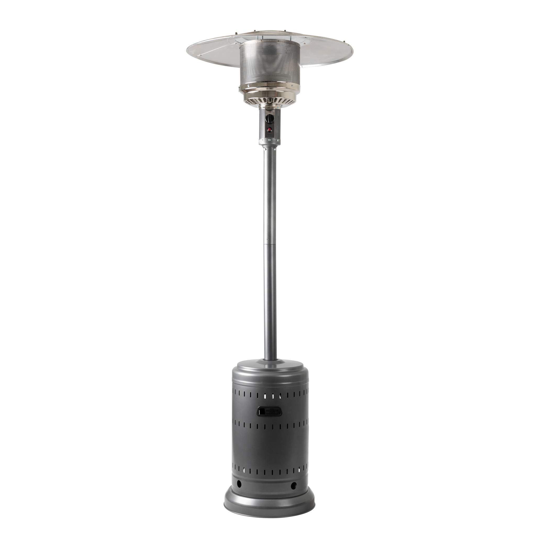 Amazon Basics Slate Grey Commercial Patio Heater with Stand - Outdoor Gas Heater & Waterproof Cover Set for Patio, Deck, Restaurant, and Backyard Use