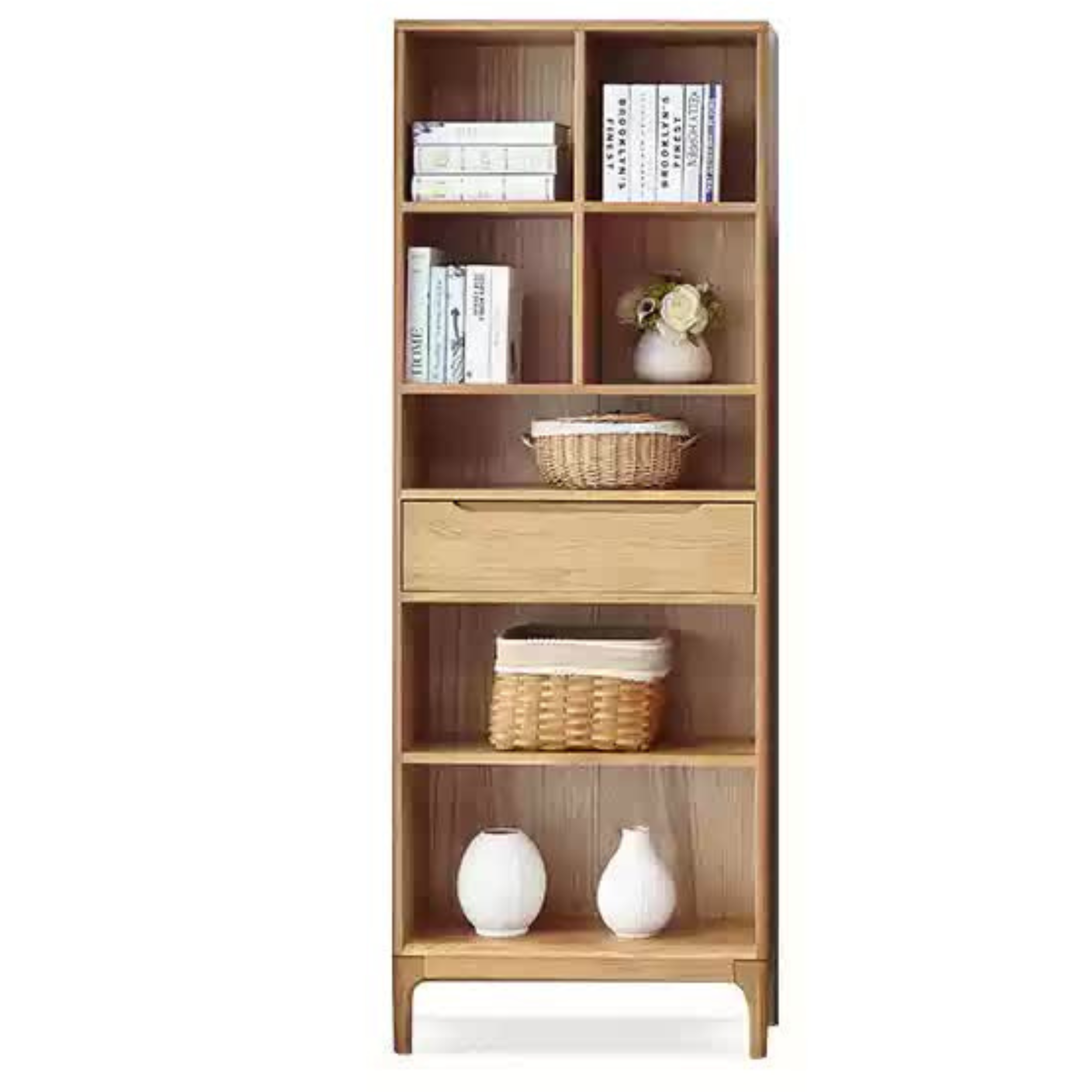 Japanese Style Oak Solid Wood Bookcase - Modern Minimalist Bookshelf for Home, Office & Library - Perfect for Organizing Books, Decor & Storage