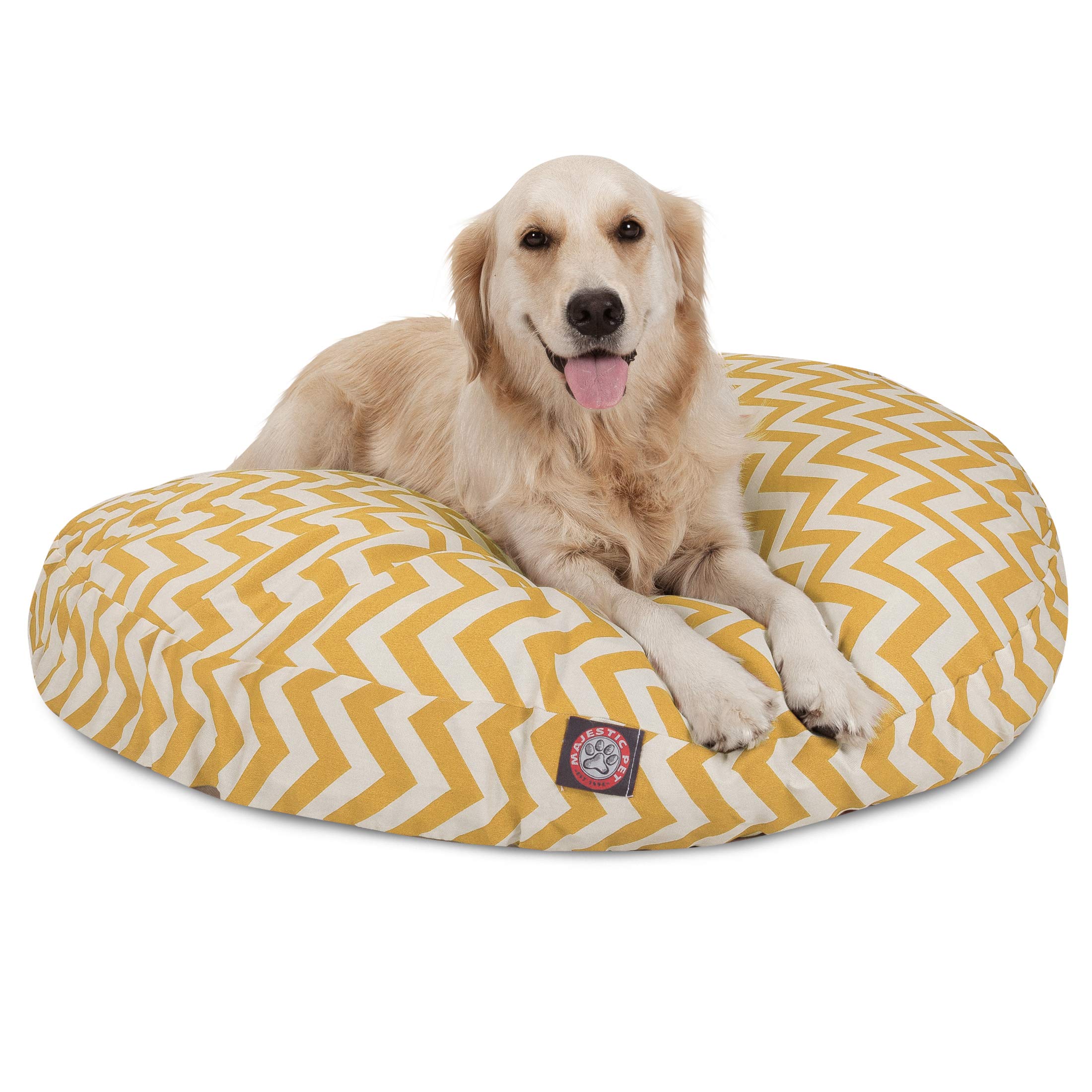 Majestic Pet Products Large Round Dog Bed - Yellow Chevron Pattern, Removable & Washable Cover for Indoor & Outdoor Use - Perfect for Living Rooms, Patios & Kennels