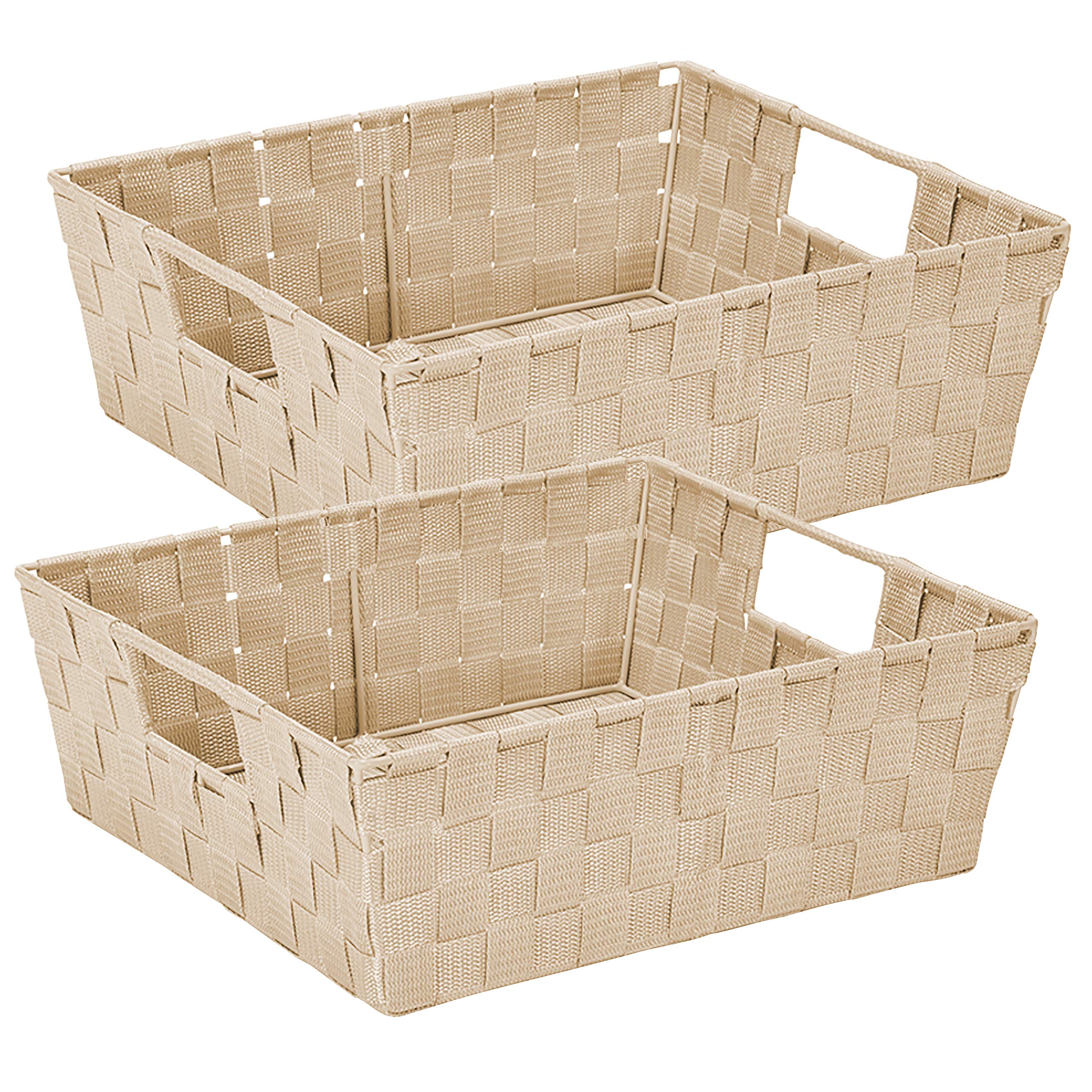 Simplify Large Woven Strap Storage Tote Basket with Handles - 2 Pack Ivory Organizer for Home & Office - Perfect for Closet, Bathroom, Nursery, Toy Storage & Gift Giving
