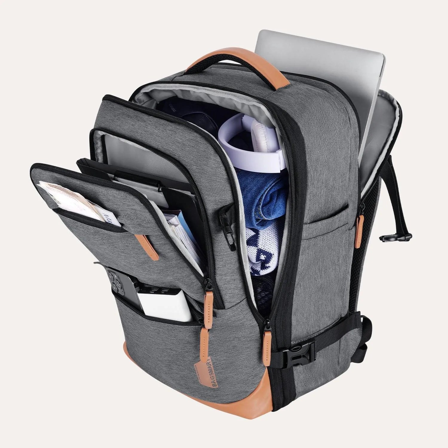 Falco 40L Expandable Airline Approved Carry On Travel Backpack - Waterproof Laptop Backpack for Business Travel, Weekend Trips & Commuting