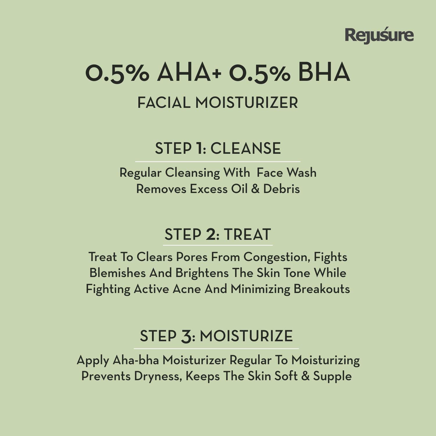 Rejusure AHA 0.5% + BHA 0.5% Facial Moisturizer for Acne Prone Skin - Oil Free Face Cream with Salicylic Acid & Glycolic Acid - Gentle Exfoliating Moisturizer for Women & Men - 50ml - Perfect for Daily Skincare Routine & Acne Treatment