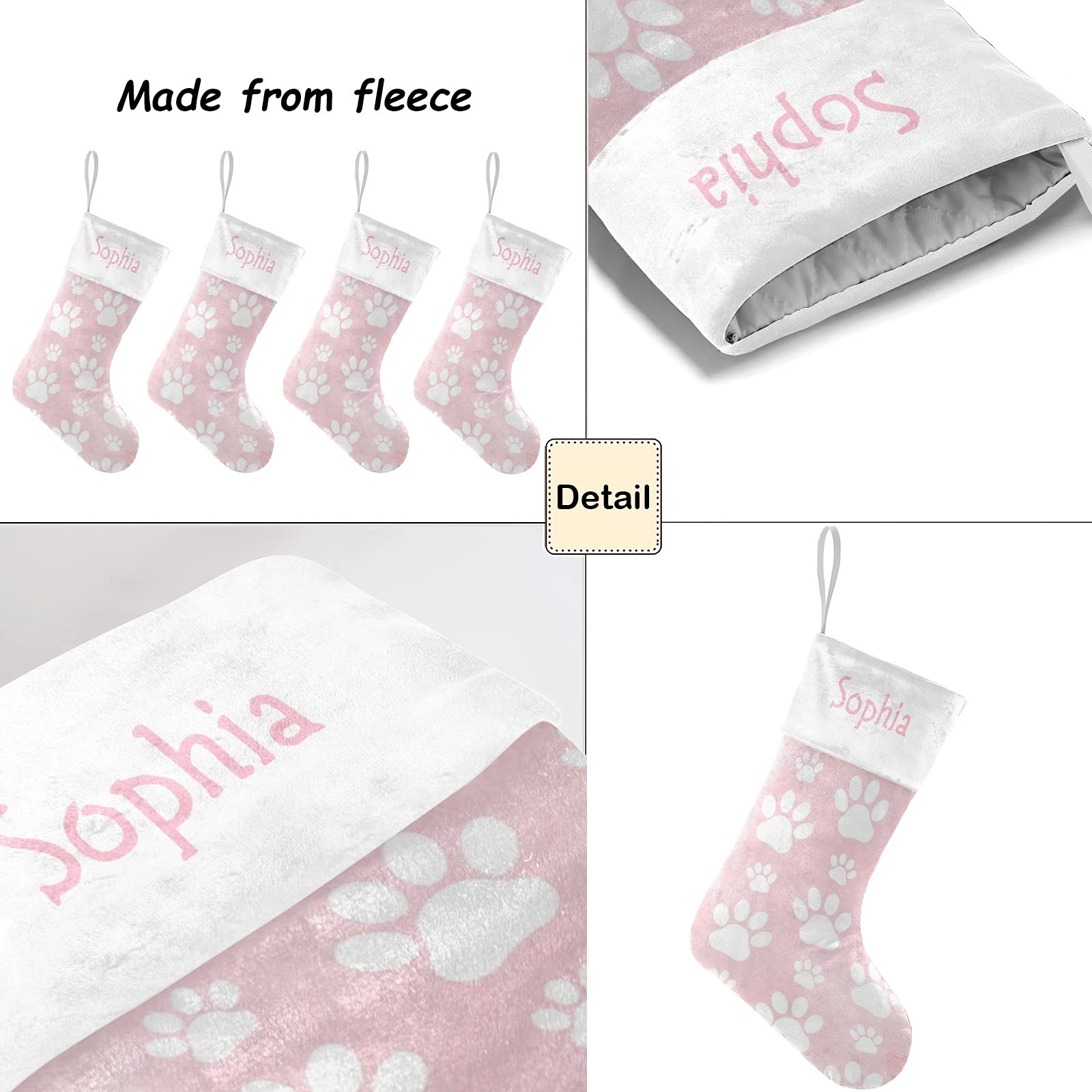 Personalized Pink Dog Paws Christmas Stockings with Name - 17.52 x 7.87 Inch Holiday Decor for Family, Pets & Festive Home Decor - Perfect for Xmas Gifts, Fireplace Mantel & Cozy Winter Celebrations