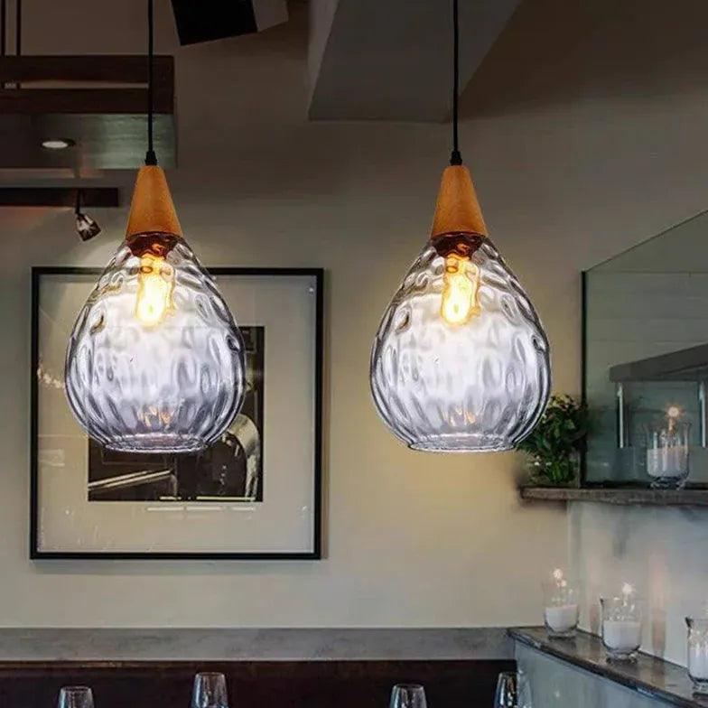 Vintage Teardrop Colored Glass Pendant Light - Elegant Hanging Fixture for Dining Room, Kitchen Island & Bedroom Lighting Decor