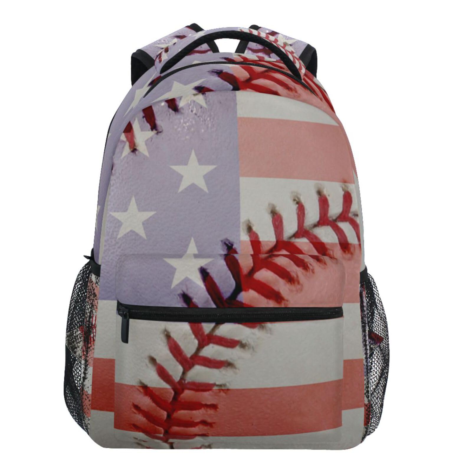 Vintage Baseball American Flag Backpack - USA Old School Softball Sport Design, Durable Travel & College Shoulder Bag for Women, Men, Girls & Boys | Perfect for School, Sports, Travel & Outdoor Adventures