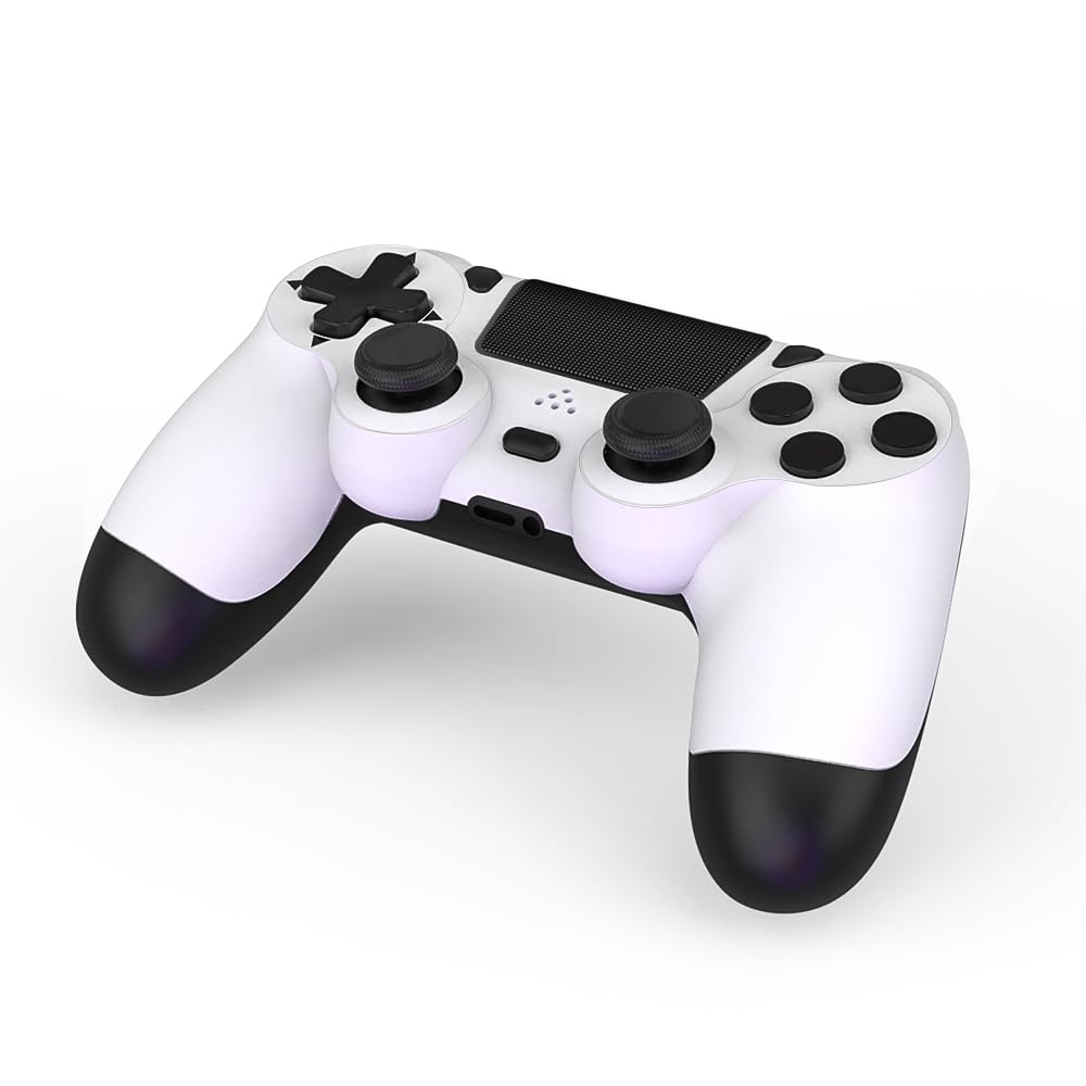 MOVONE Wireless PS4 Controller with Dual Vibration - Compatible with PlayStation 4, PS4 Slim & PS4 Pro (White) | Ergonomic Game Joystick for Enhanced Gaming Experience at Home or Parties