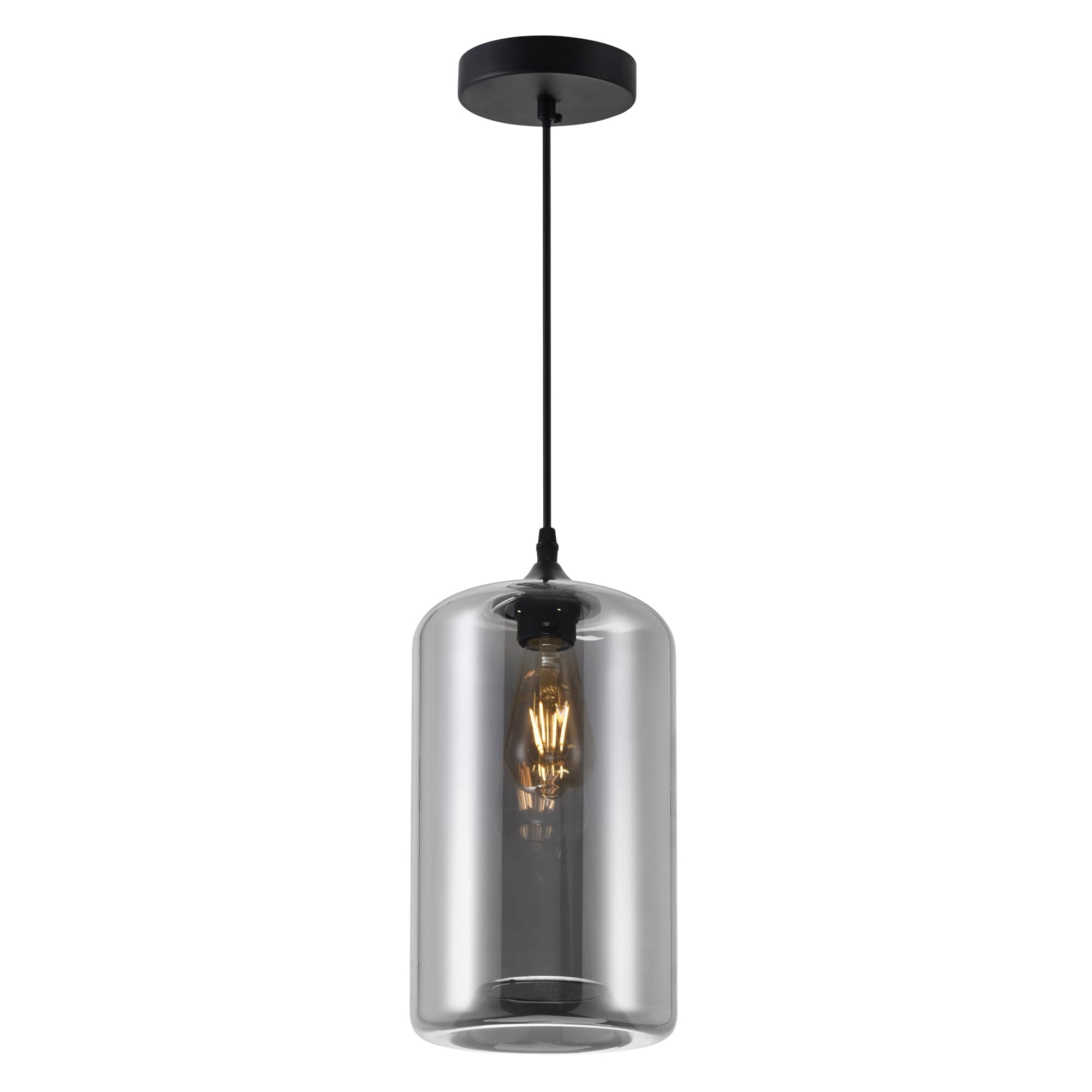 CWI Lighting Black Smoke Glass 1-Light Contemporary Metal Mini Pendant - Perfect for Kitchen Island, Dining Room, and Modern Home Decor