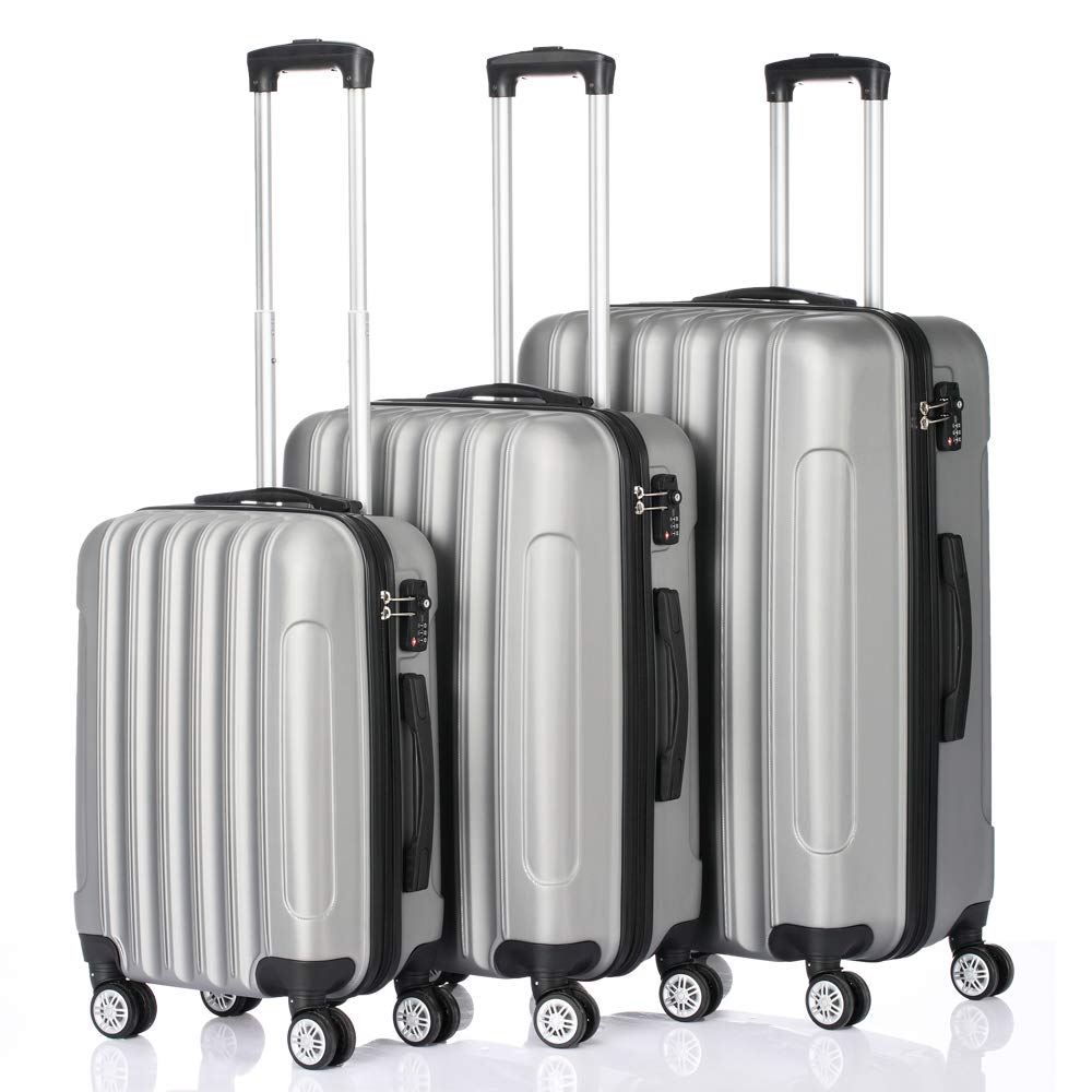 Kepooman 3-Piece Lightweight Spinner Luggage Set with TSA Lock - 20in, 24in, 28in Carry-On & Checked Suitcases (Silver Gray) | Perfect for Business Travel, Family Vacations & International Trips