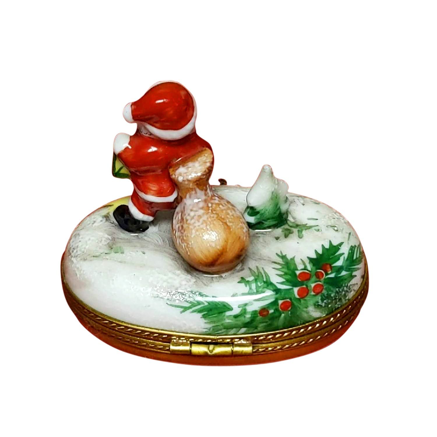 Santa by Tree Limoges Porcelain Jewelry Box - Hand-Painted Christmas Gift for Collectors & Home Decor