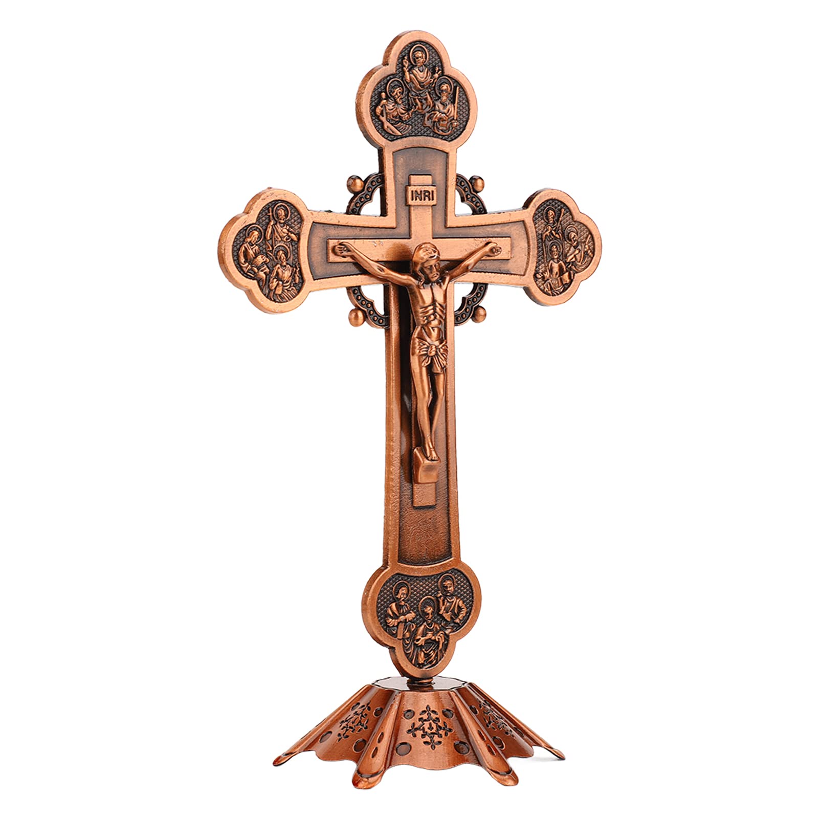 Jeanoko Crucifix - Exquisite Metal Ornament for Home Decor, Religious Gifts & Wall Hangings | Red Copper Cross for Church, Bedroom & Office Decoration