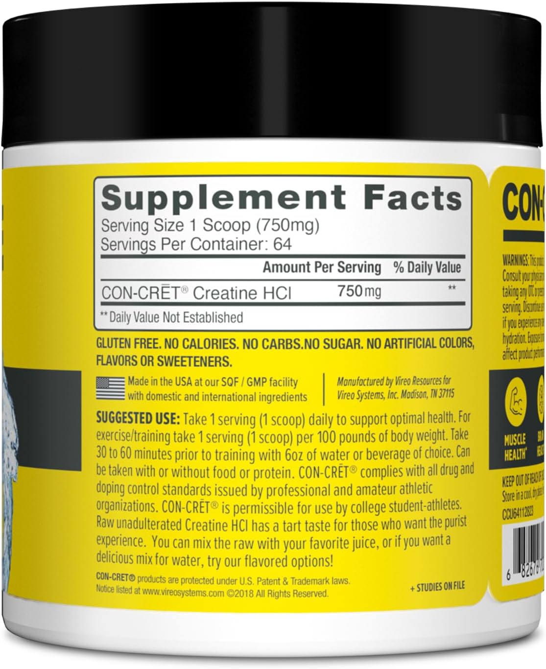 CON CRĒT Creatine HCL Powder - Premium Creatine Hydrochloride Supplement for Muscle Growth & Strength - Ideal for Athletes, Bodybuilders & Fitness Enthusiasts - Pre-Workout & Post-Workout Recovery