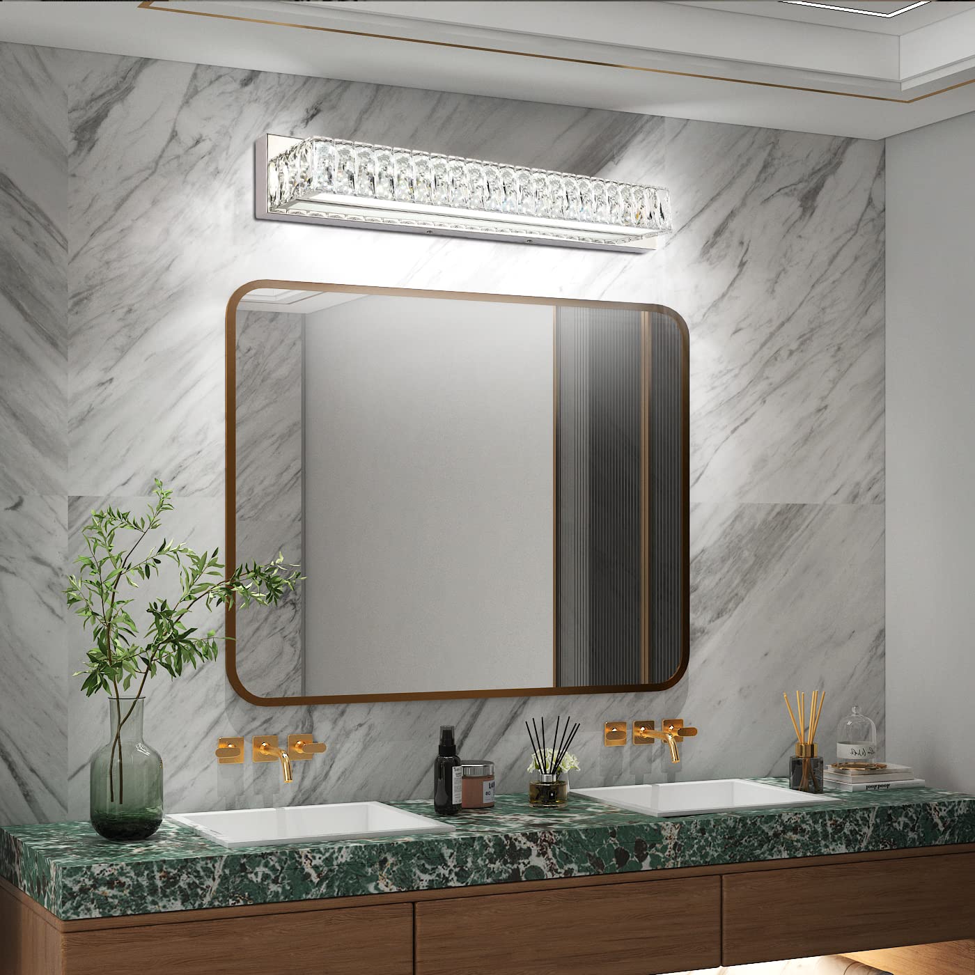 ZUZITO 30 Inch Modern Bathroom Vanity Light - Crystal Chrome LED Mirror Light Fixture, 6000K White Light (29.5-30 Inches) for Bathroom, Powder Room & Dressing Room Makeup Lighting