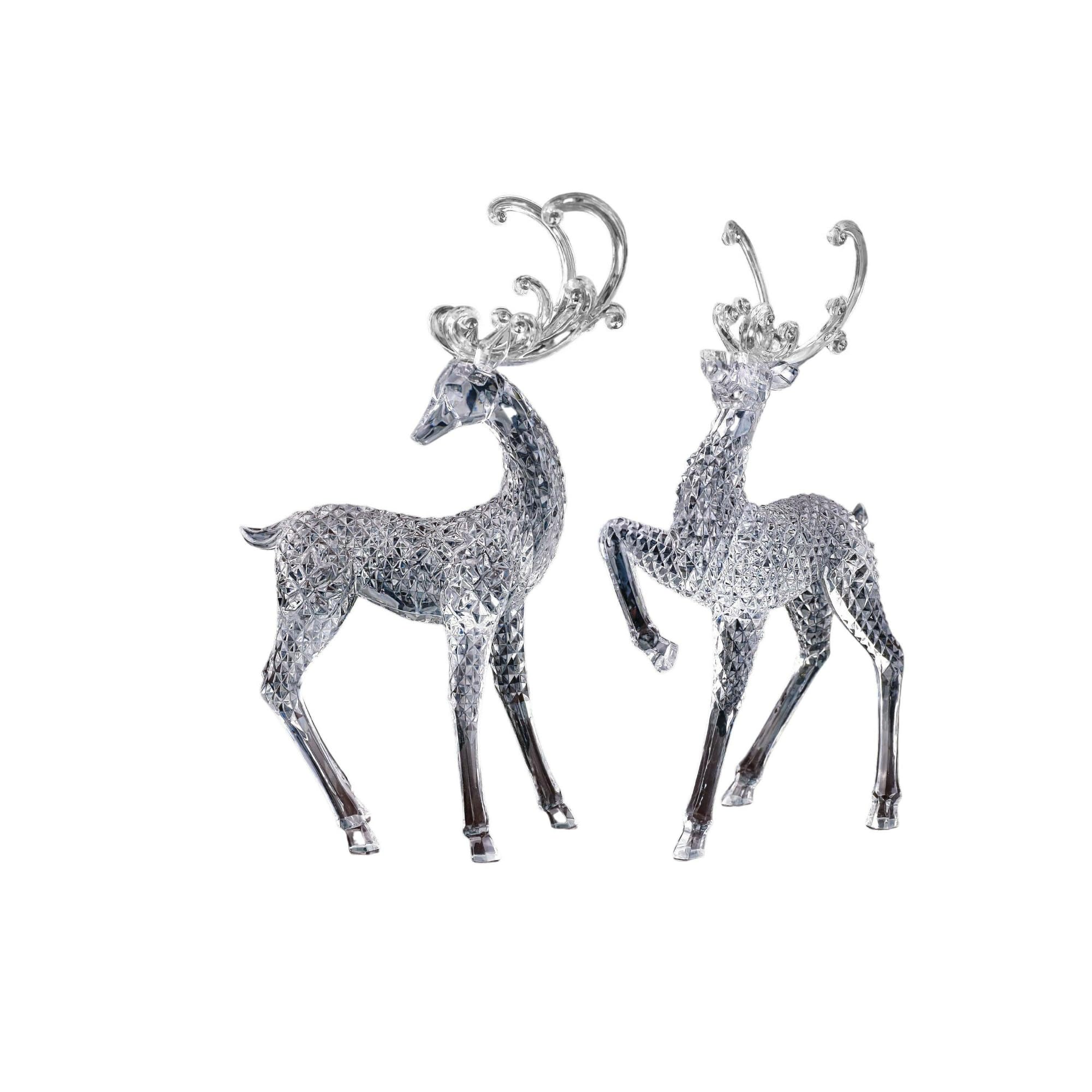 Set of 2 Clear & Blue Diamond Cut Deer Tabletop Decor - 15