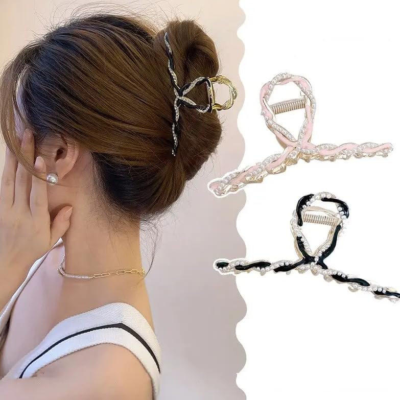 Sparkly Butterfly Hair Clips for Women - Non-Slip Strong Metal Jaw Clips, Cute Hair Claws with Chain (Pink) - Perfect for Updos, Ponytails & Everyday Hairstyles