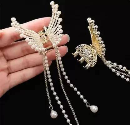Trendy White Pearl Metal Hair Claw Clip - Elegant Hair Accessory for Women, Perfect for Parties, Weddings & Everyday Styling
