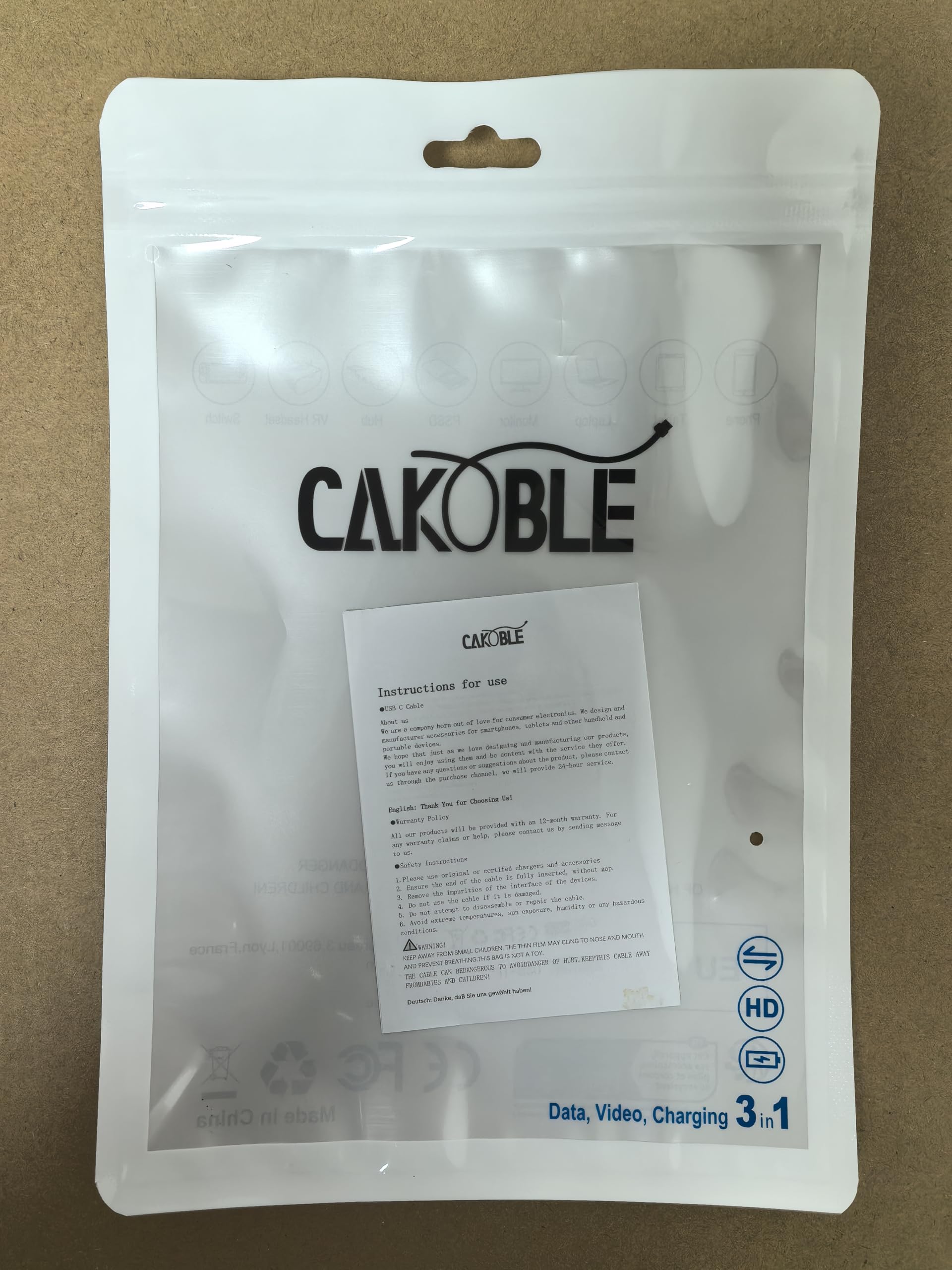CAKOBLE 10ft USB C to USB C Cable 3.2 Gen 2, 100W Fast Charging & 4K@60Hz Video Transmission, Compatible with MacBook Pro, Samsung Galaxy, Huawei - Perfect for Home, Office & Travel Charging