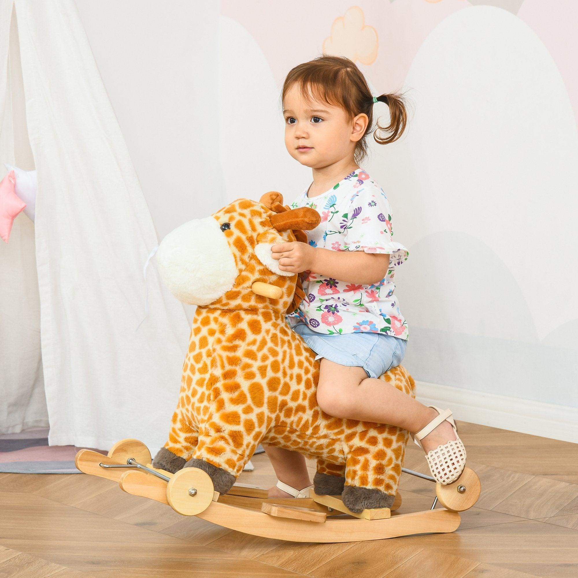 2 in 1 Kids Plush Ride On Rocking Horse Toy - Giraffe Shaped Rocker with Realistic Sounds for Toddlers Ages 3-6 | Yellow Soft Animal Rocking Toy for Playroom, Nursery & Birthday Gifts | Indoor Toddler Activity Toy for Boys & Girls