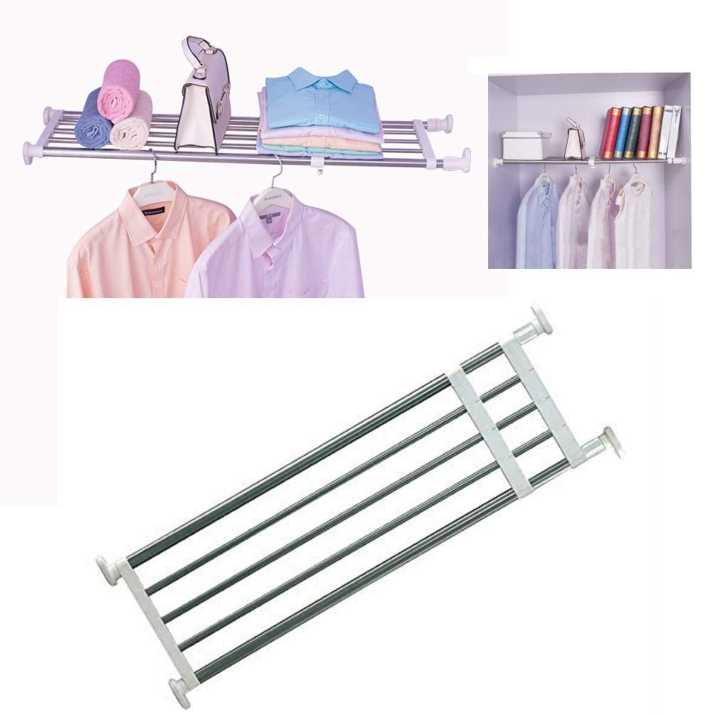 BAOYOUNI Adjustable Tension Closet Shelves - Stainless Steel Rustproof Storage Rack for Bathroom, Kitchen, Pantry Organization - Space Saving Shelf Dividers in Ivory (23.62-31.5 Inches) - Perfect for Small Spaces, Closet Organizing & Home Storage Solutions