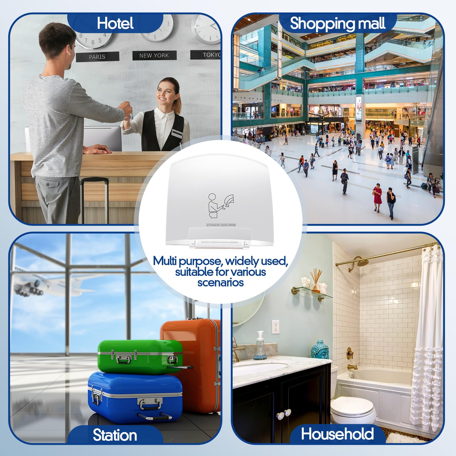 2 Pcs Commercial Electric Hand Dryer, 1200W 110V Automatic Air Dryer for Restroom, Office, Mall - Compact Wall-Mounted Hand Dryer for Home & Business Use, Fast & Hygienic Drying Solution