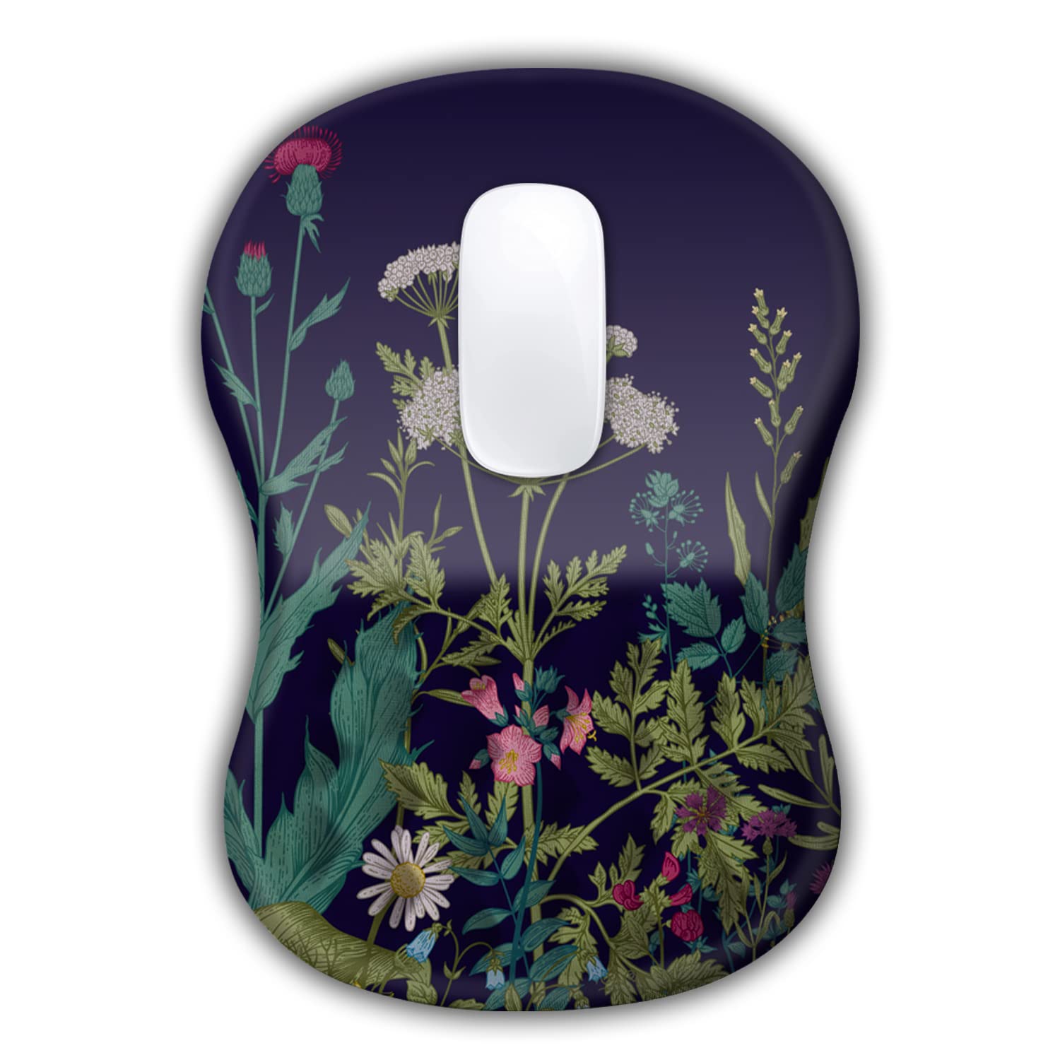 Ergonomic Memory Foam Mouse Pad with Wrist Rest - Massage Design for Carpal Tunnel Pain Relief, Non-Slip Computer Mouse Pad for Wireless Mice (Midnight Flowers Pattern) - Perfect for Office, Gaming & Long Computer Work Sessions