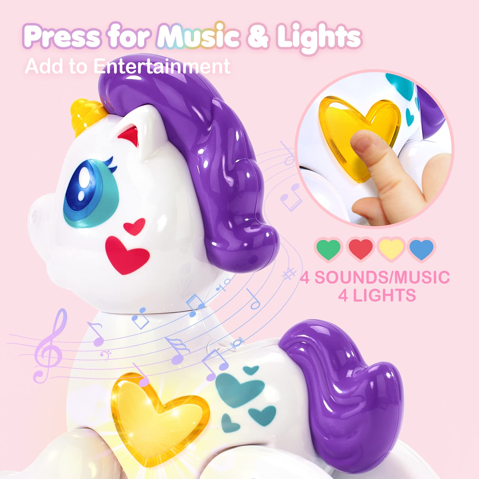 Hahaland Musical Unicorn Light Up Toy for 1 Year Old Girls - Interactive Baby Toddler Toys with Sound & Lights - Perfect Valentine's Gift, Travel Entertainment & Early Learning Development