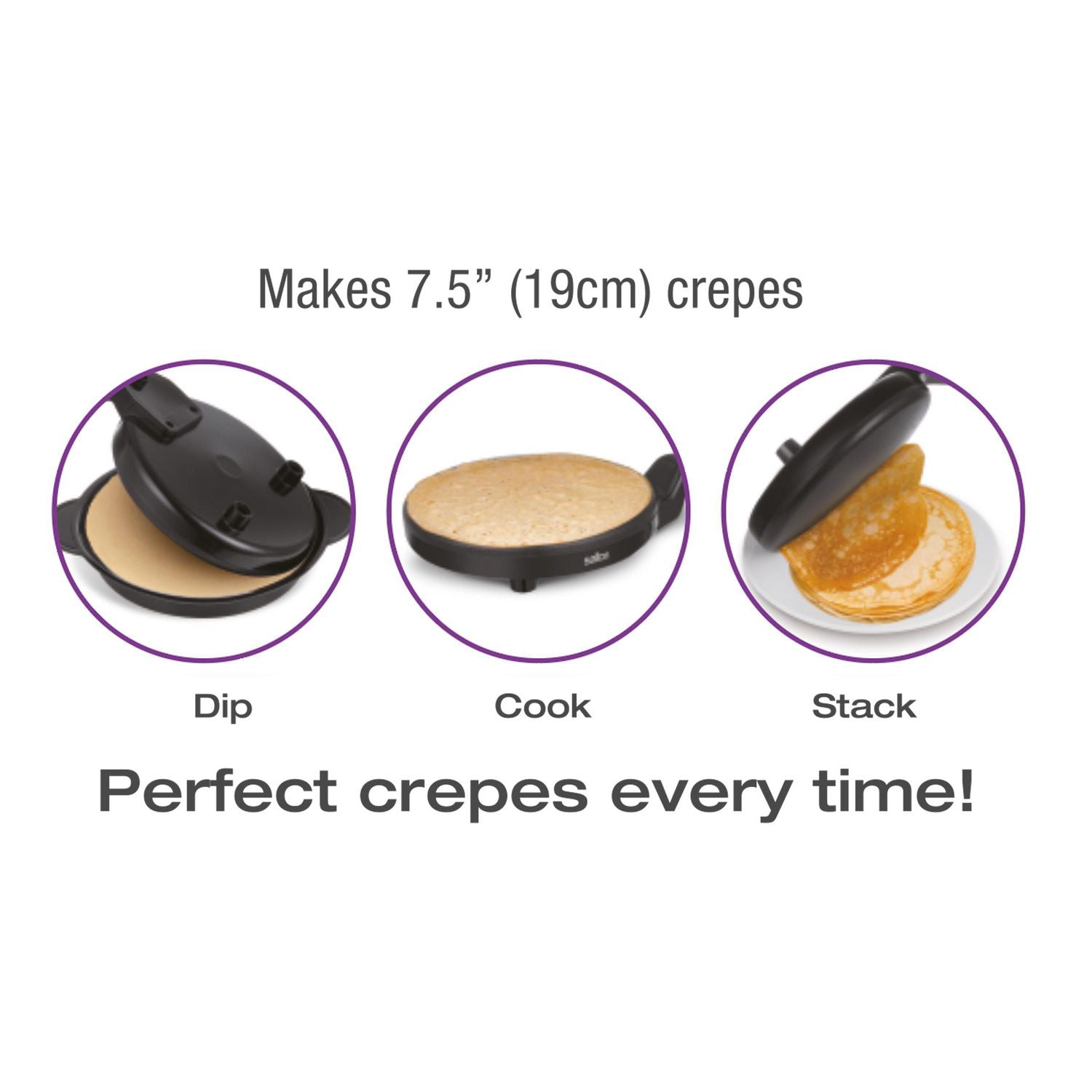 Salton CM1613 Electric Crepe Maker - Non-Stick Surface, Adjustable Temperature - Perfect for Breakfast, Desserts & Party Snacks